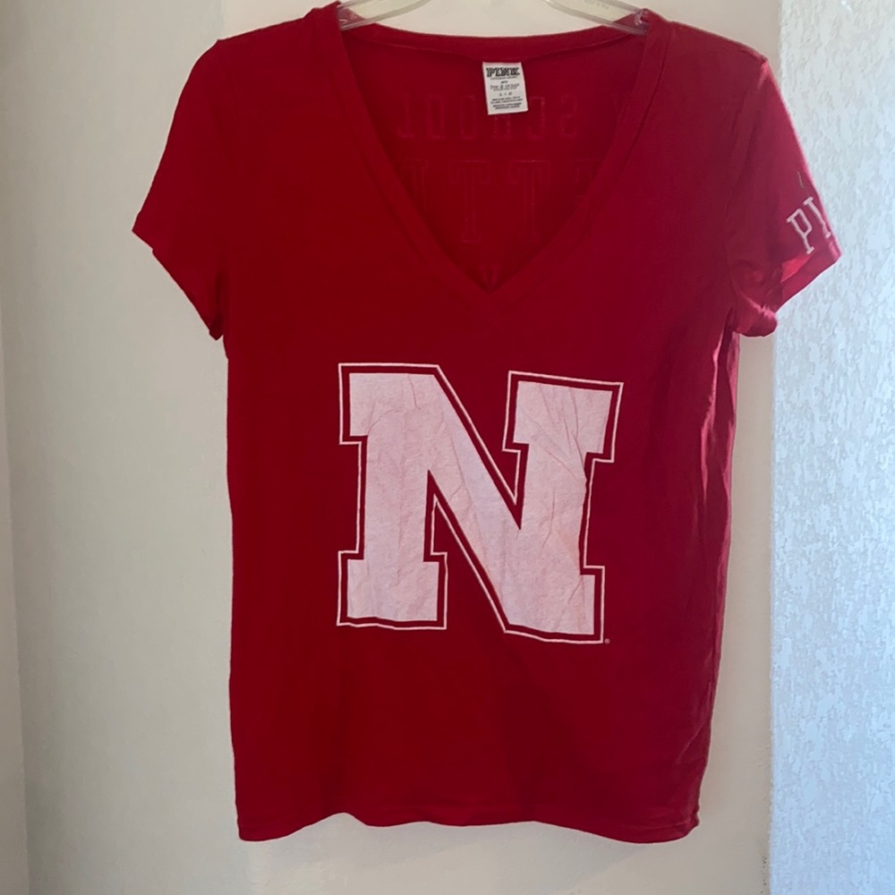 Pink vs university of Nebraska v neck top size large